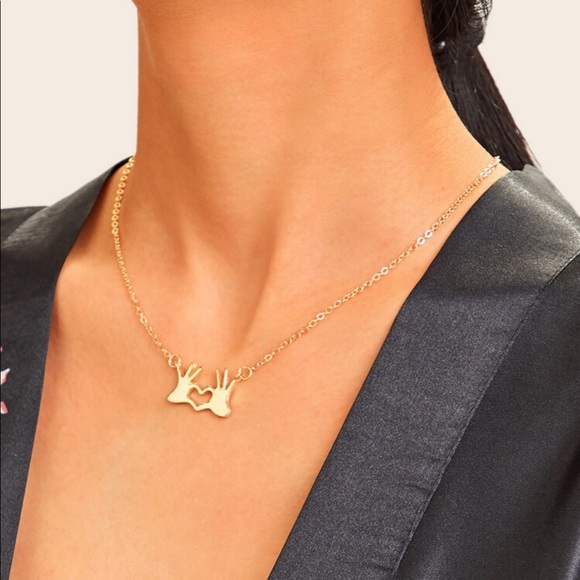 Golden Heart Hands Charm Necklace - Picture 4 of 5